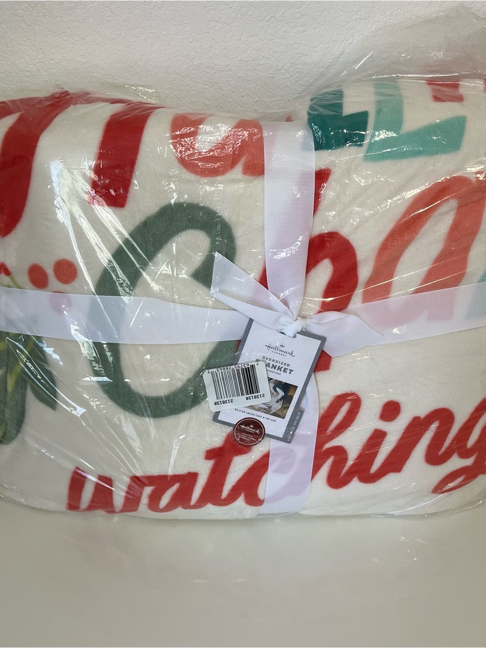 Hallmark White, Red & Green Festive Script Throw